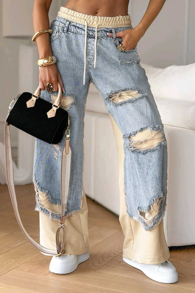 Fashion Ins European And American Street Stitching Pants