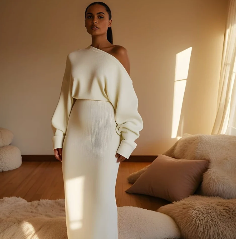 BELEURA™ Drop-Shoulder Sweater Dress